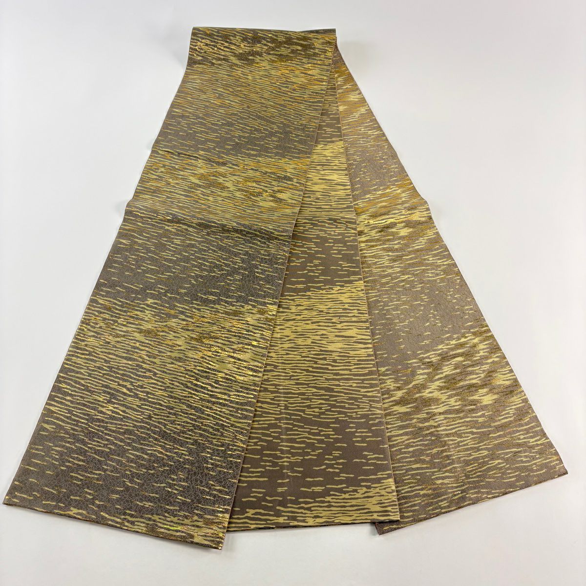 【美品】 袋帶 逸品級 附落款 誠之輔 波 金金箔 灰色 全通 純蠶絲