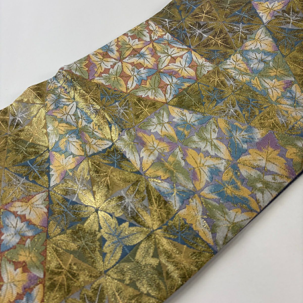 【美品】 袋帶 秀品級 葉柄 鱗 金金箔 鶯 深綠 六通 純蠶絲