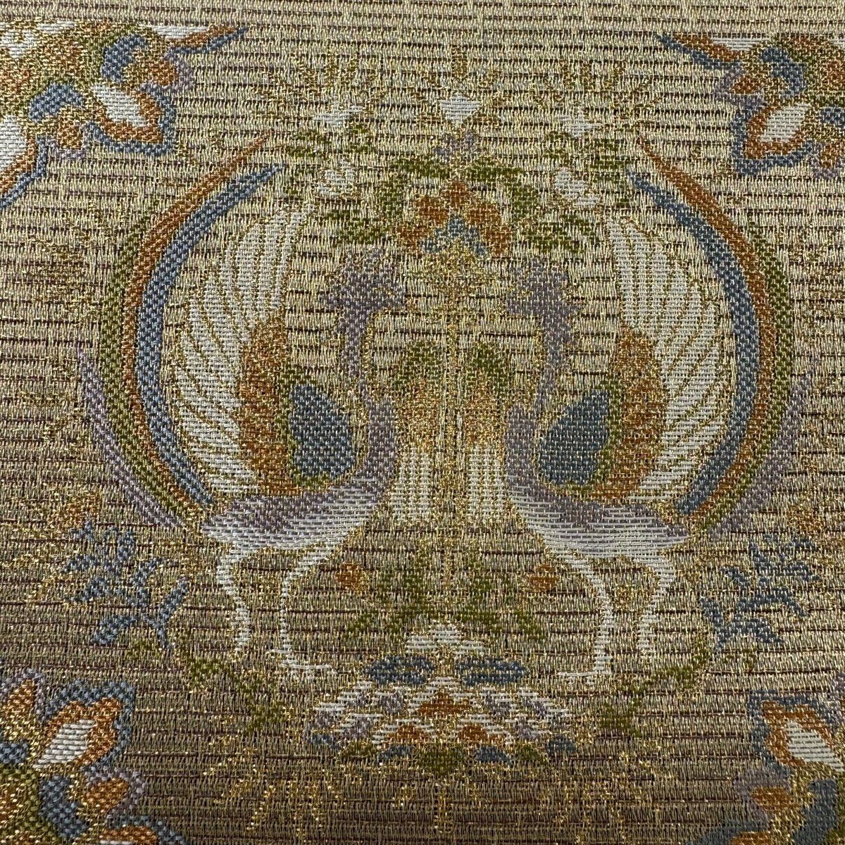 【美品】 袋帶 秀品級 華紋 向鳥 金絲 金 六通 純蠶絲