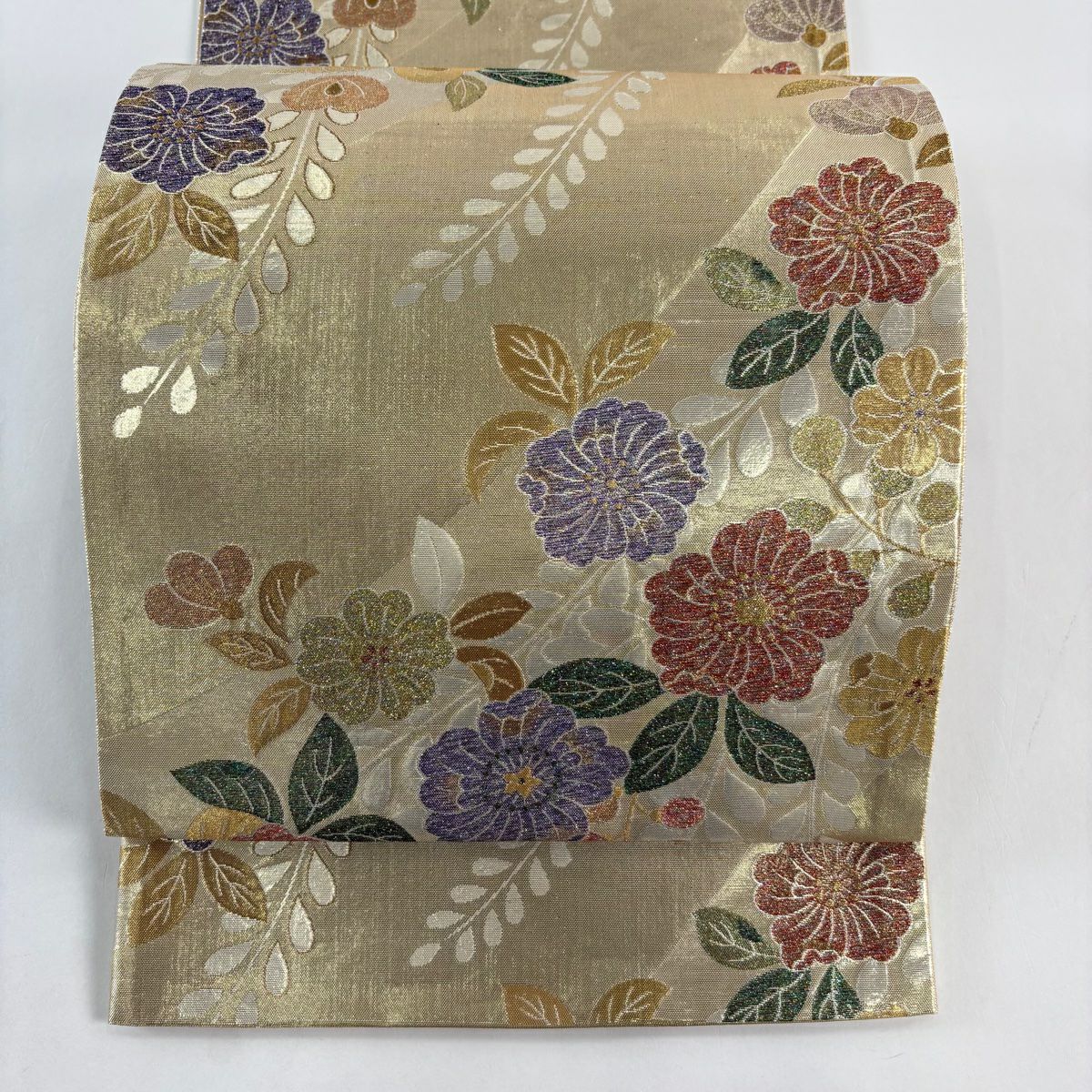 【美品】 袋帶 秀品級 辻花染圖案 金金箔 金色 六通 純蠶絲