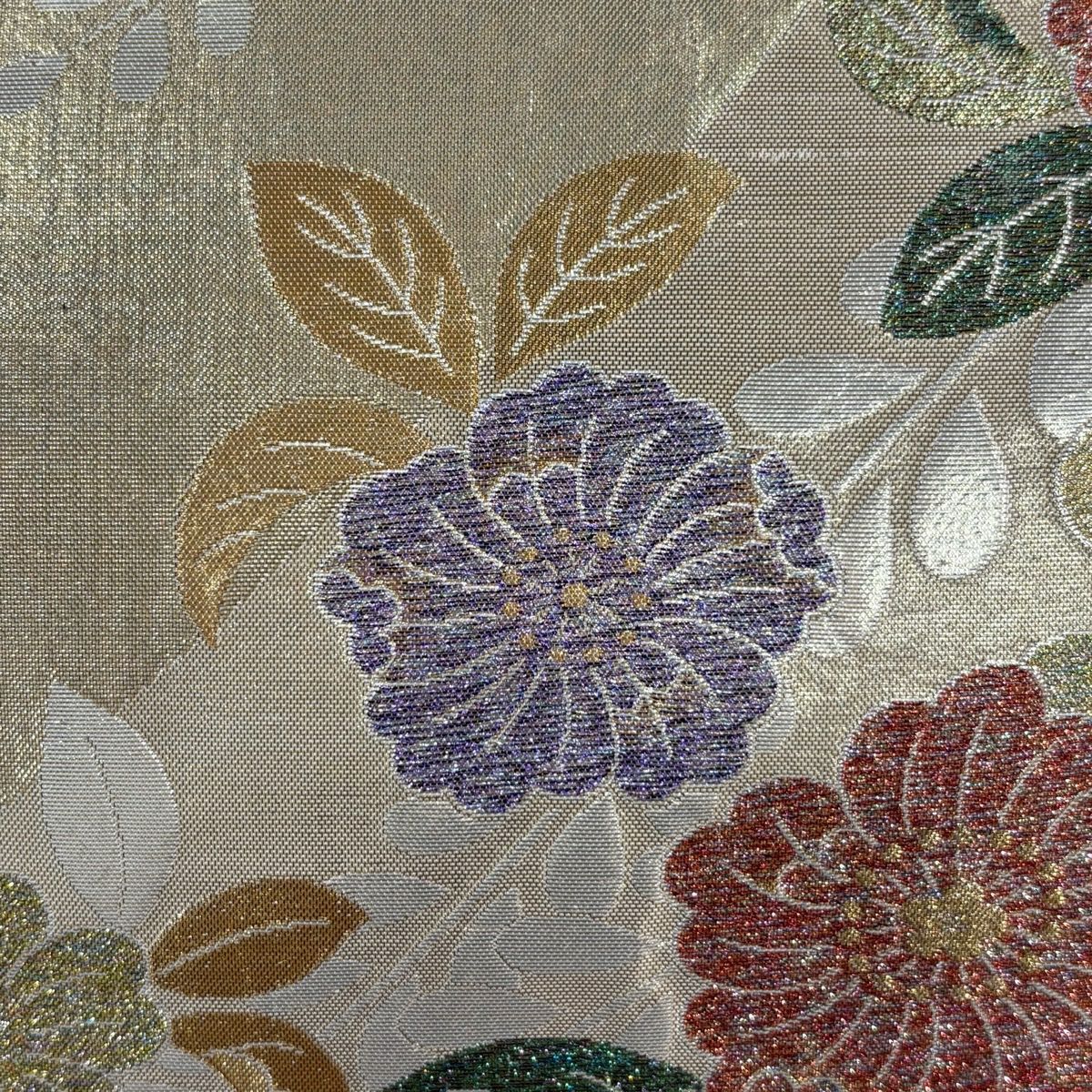 【美品】 袋帶 秀品級 辻花染圖案 金金箔 金色 六通 純蠶絲