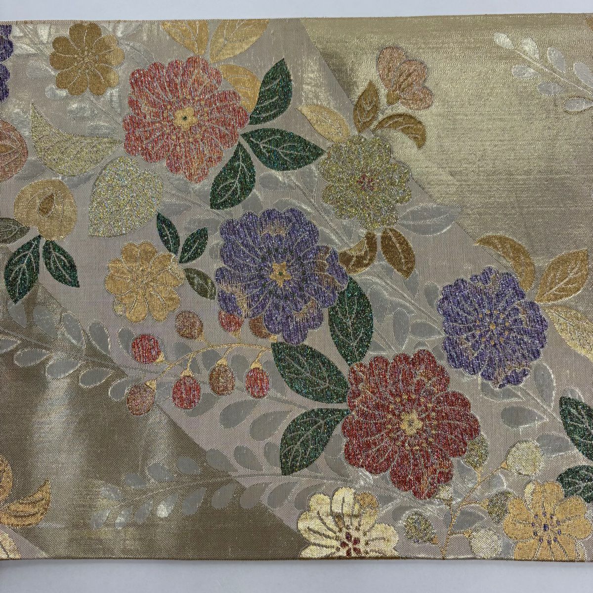 【美品】 袋帶 秀品級 辻花染圖案 金金箔 金色 六通 純蠶絲