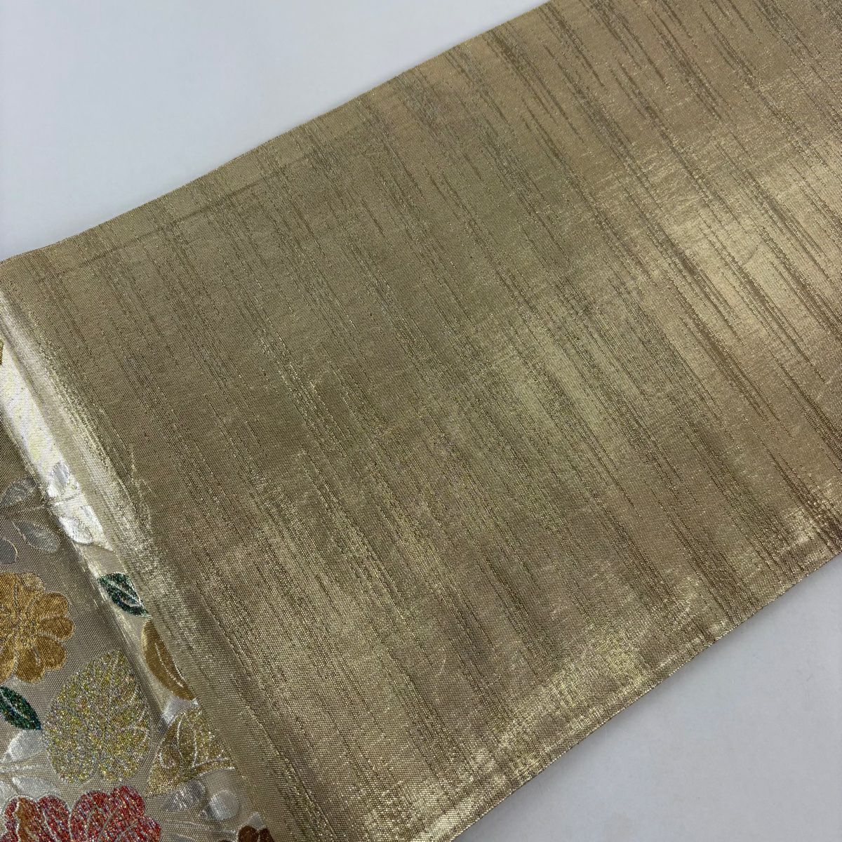 【美品】 袋帶 秀品級 辻花染圖案 金金箔 金色 六通 純蠶絲