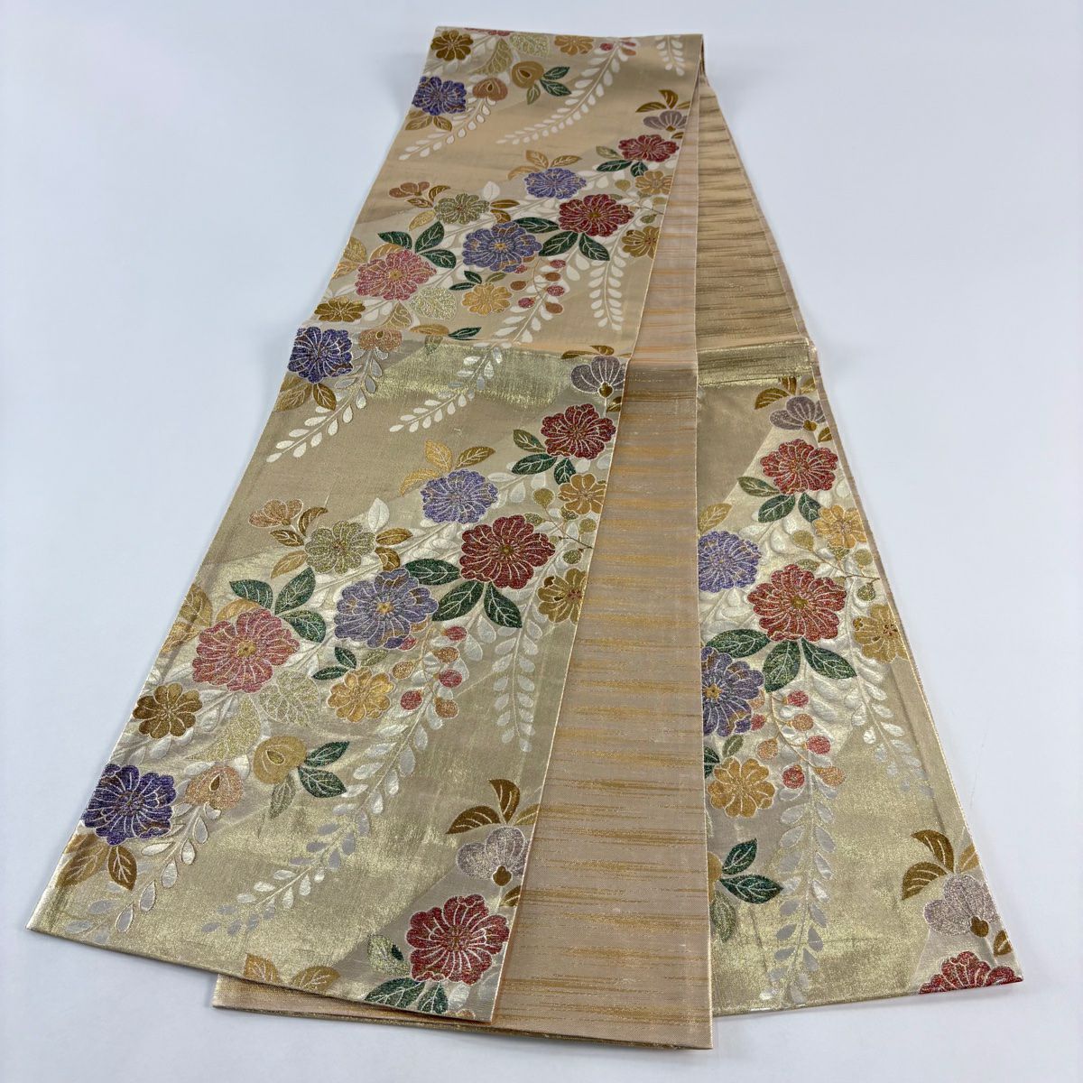 【美品】 袋帶 秀品級 辻花染圖案 金金箔 金色 六通 純蠶絲