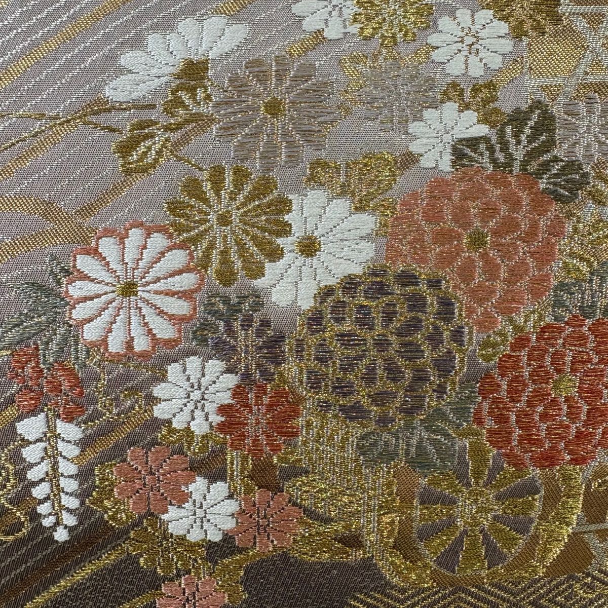 袋帶 秀品級 花車 波 金金箔 金絲 灰紫 六通 純蠶絲