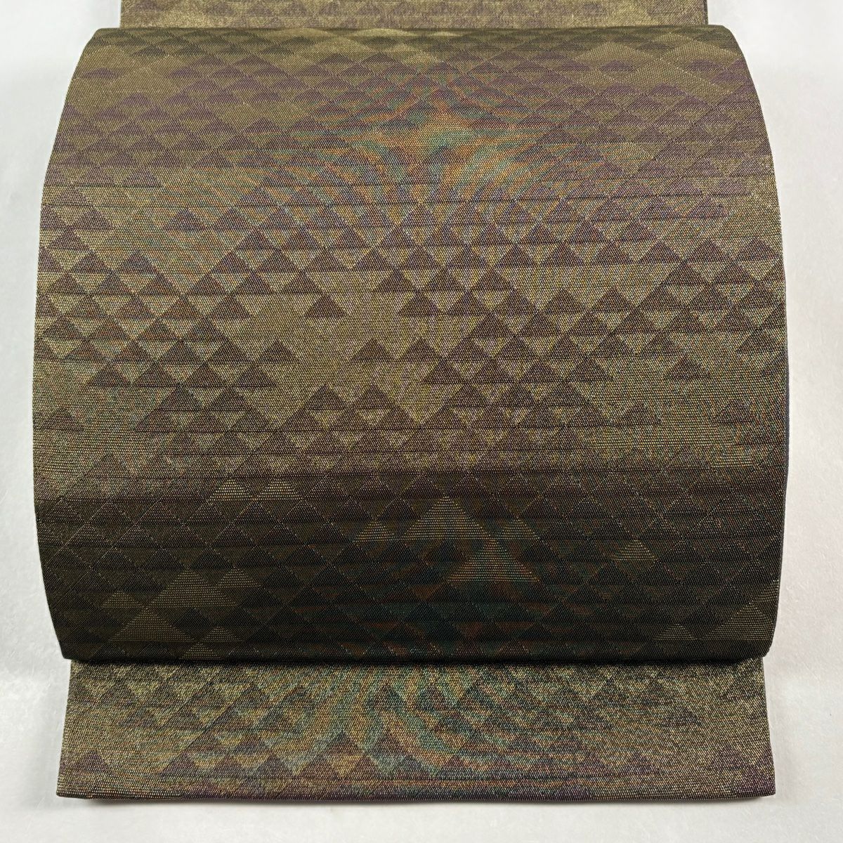 【美品】 袋帶 秀品級 鱗 金絲 茶綠 全通 純蠶絲