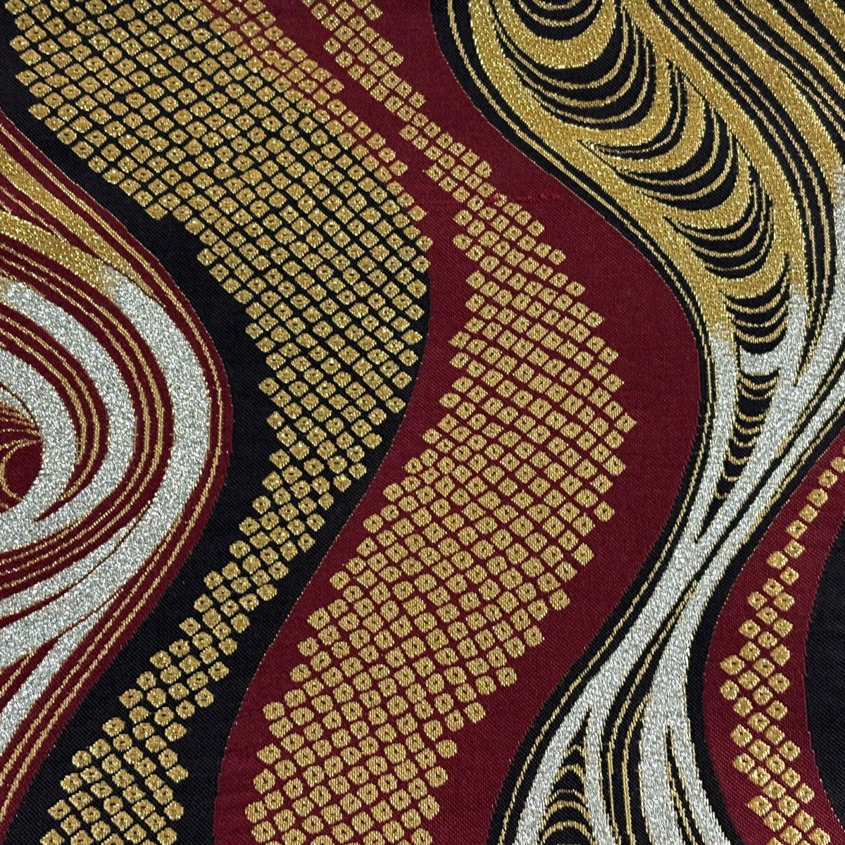 【美品】 袋帶 秀品級 流水 金銀彩 金金箔 紅 六通 純蠶絲