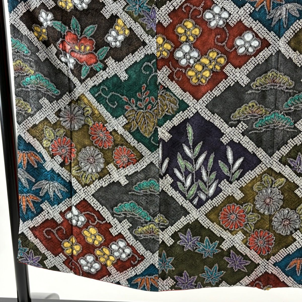 【美品】振袖禮服 身長150cm 袖長62cm S 雙層 ますいわ屋 松樹竹子梅花 桐 金銀彩 絞染 墨 黑 純蠶絲 逸品級