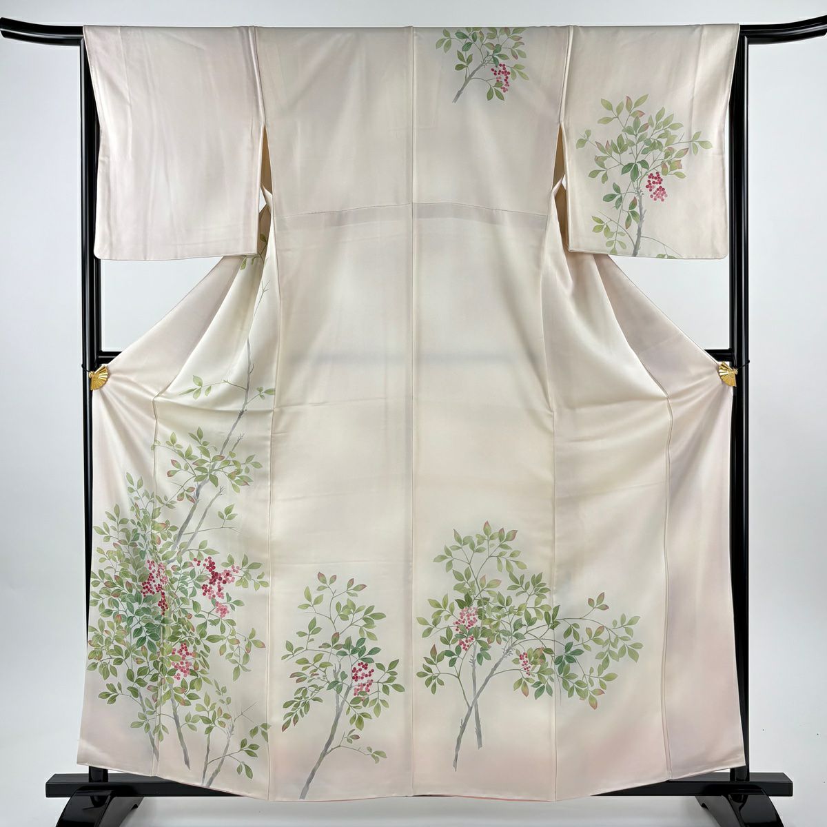 訪問服 身長160.5cm 袖長65.5cm M 雙層 袋帶套裝 葉與果實 刺繡 金線 淺粉色 純蠶絲 優品級