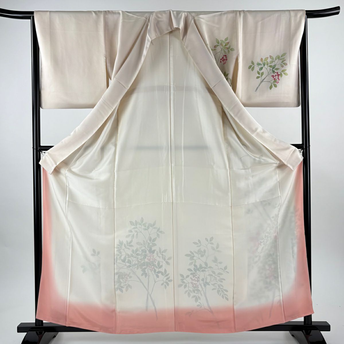 訪問服 身長160.5cm 袖長65.5cm M 雙層 袋帶套裝 葉與果實 刺繡 金線 淺粉色 純蠶絲 優品級