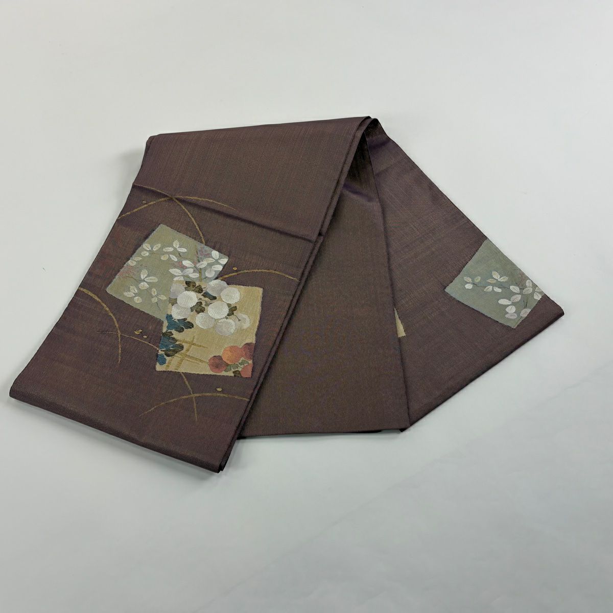 訪問服 身長160.5cm 袖長65.5cm M 雙層 袋帶套裝 葉與果實 刺繡 金線 淺粉色 純蠶絲 優品級