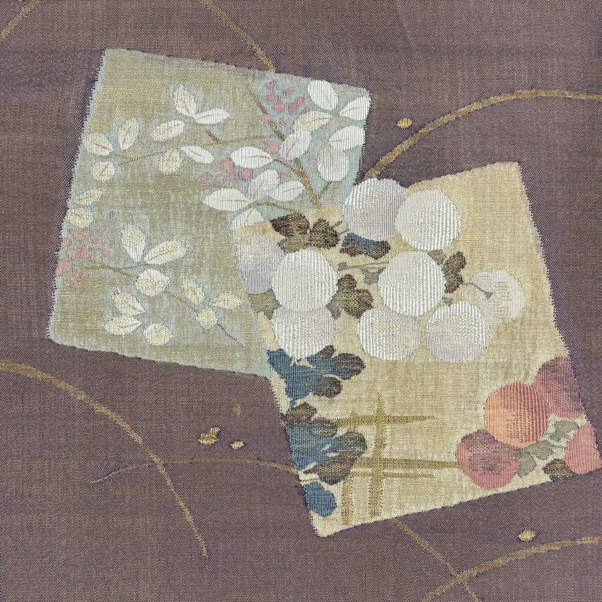 訪問服 身長160.5cm 袖長65.5cm M 雙層 袋帶套裝 葉與果實 刺繡 金線 淺粉色 純蠶絲 優品級