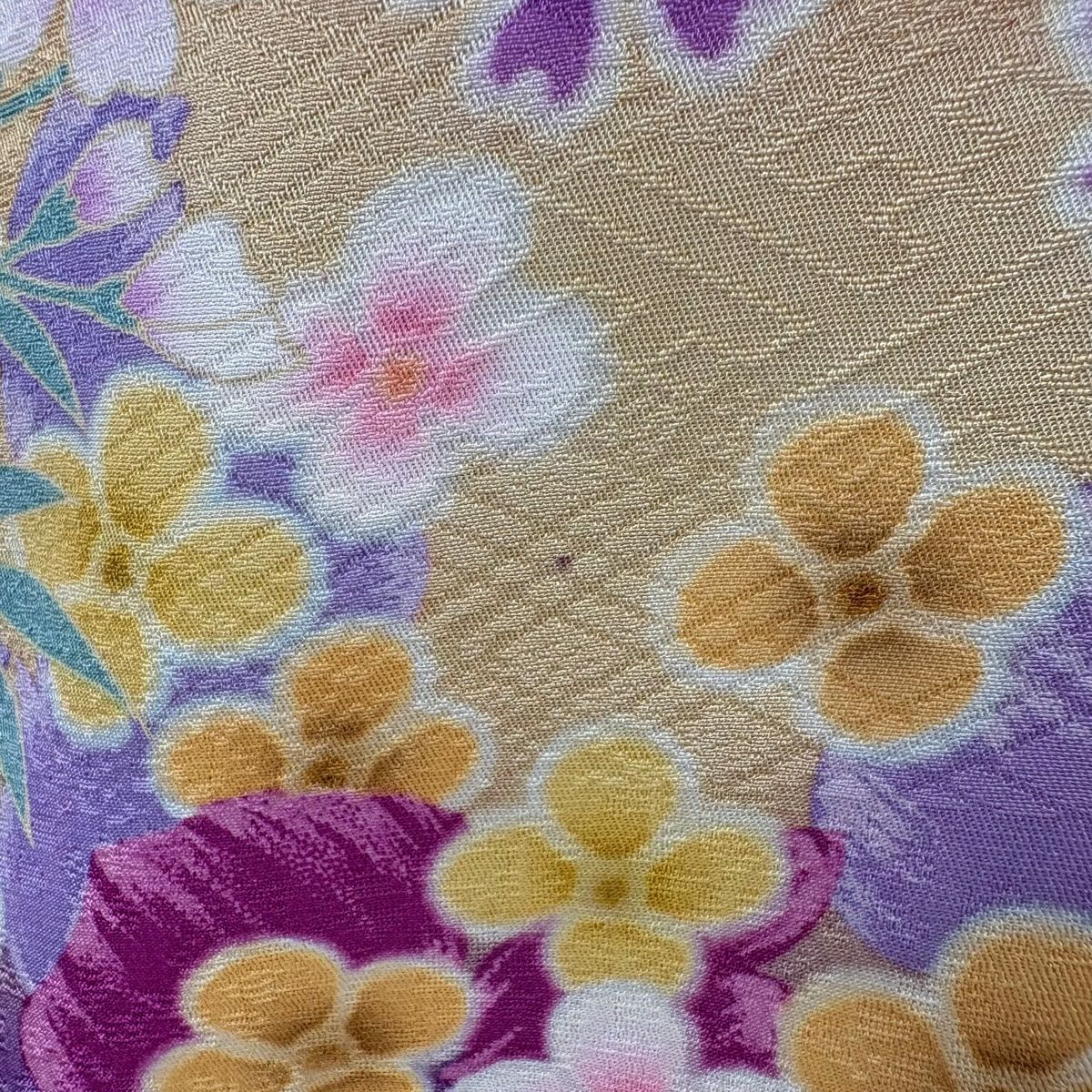 【美品】振袖禮服 身長159cm 袖長65.5cm M 雙層 袋帶全套 草花紋紋 金金箔 金彩裝飾 紅 純蠶絲 名品級