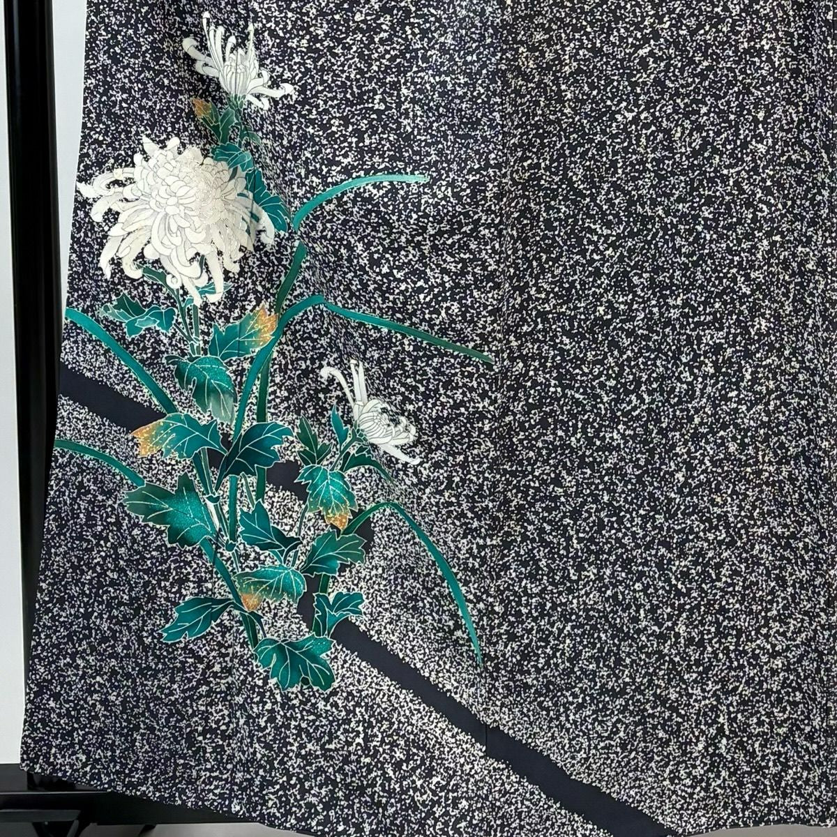 付下 身長161cm 袖長65cm M 雙層 菊花 金銀彩 黑灰 純蠶絲 優品級