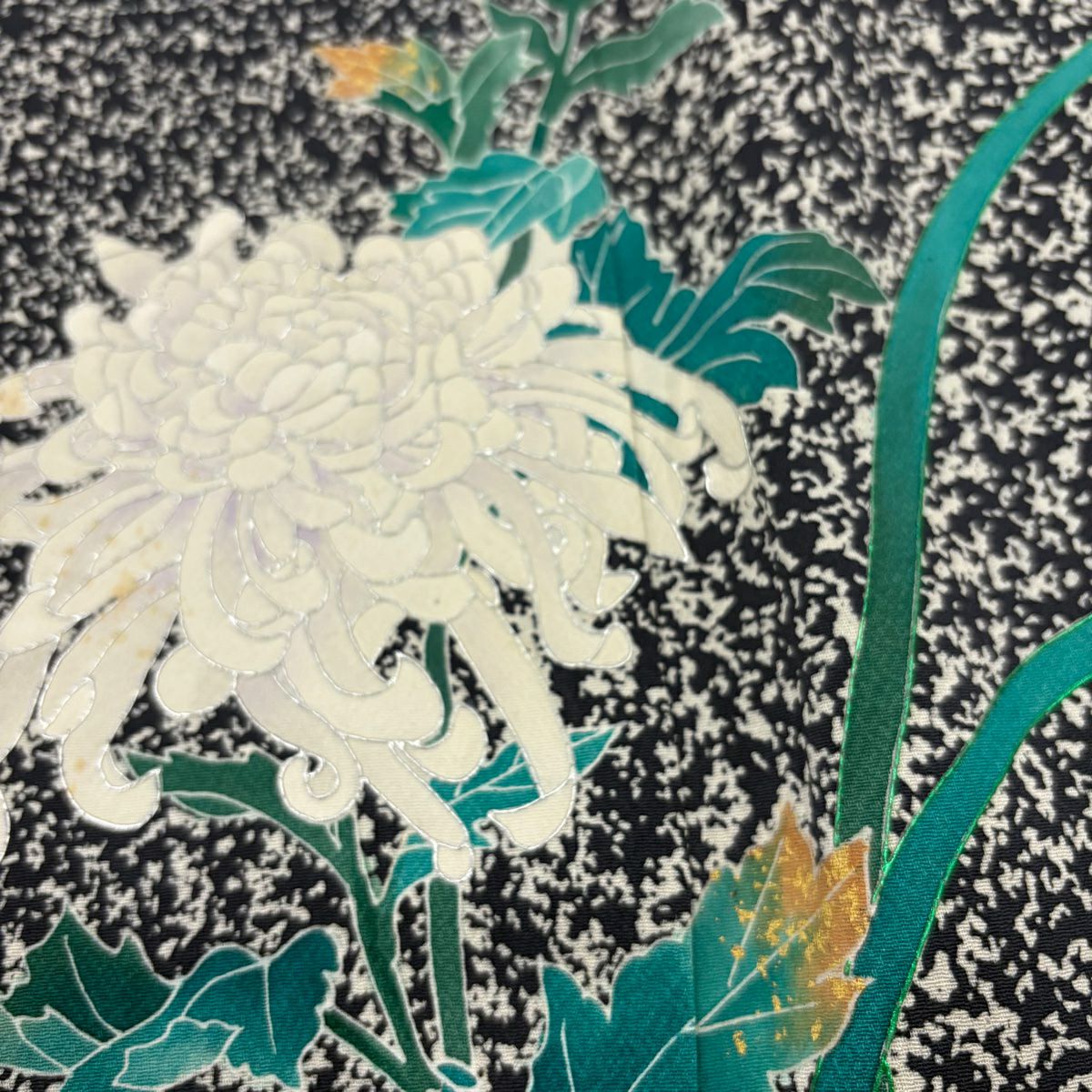 付下 身長161cm 袖長65cm M 雙層 菊花 金銀彩 黑灰 純蠶絲 優品級