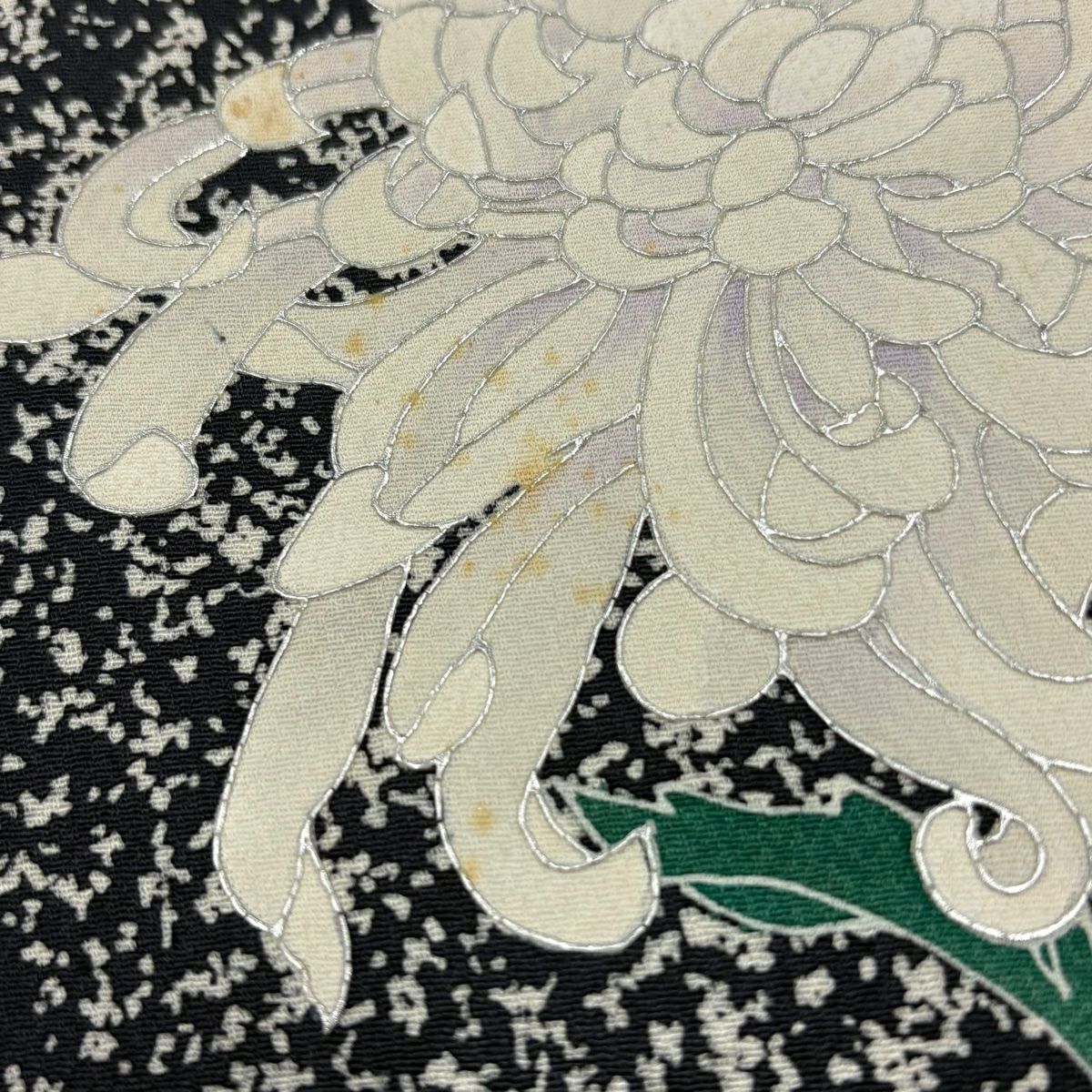 付下 身長161cm 袖長65cm M 雙層 菊花 金銀彩 黑灰 純蠶絲 優品級