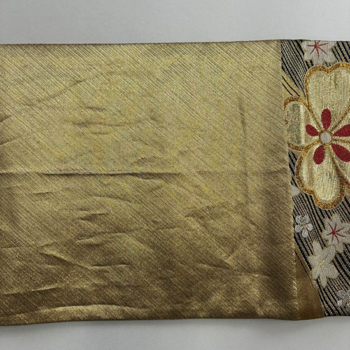 【美品】 袋帶 秀品級 櫻花 蝴蝶 唐織 金金箔 金色 六通 純蠶絲