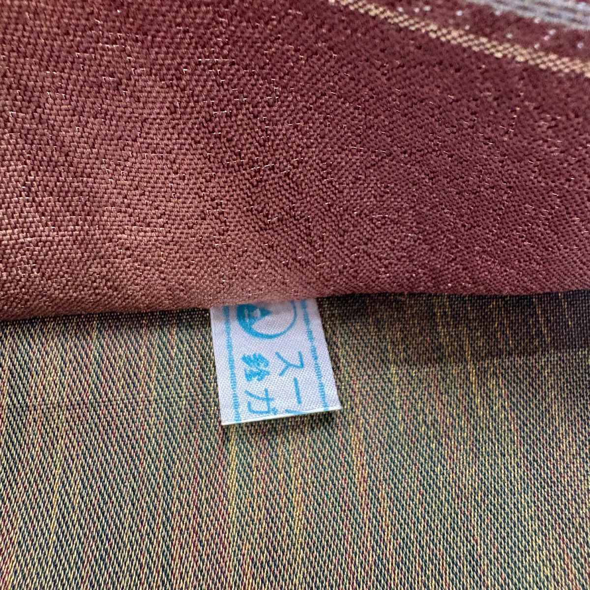 【美品】 袋帶 秀品級 鈴乃屋 波頭 幾何學 金金箔 金絲 小豆 深藍 六通 純蠶絲