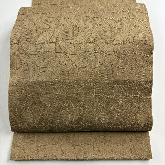 【美品】 名古屋帶 秀品級 松樹葉仕立 雜幾何 薄茶 純蠶絲