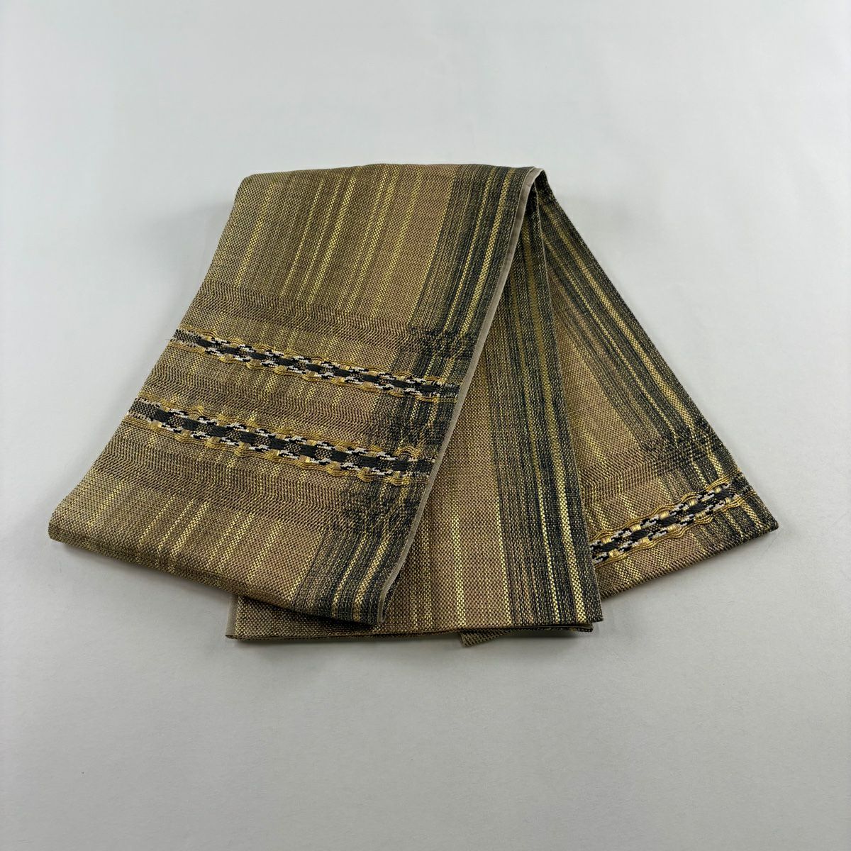 袋帶 秀品級 條紋 幾何學 金絲 金色 大鼓圖案 純蠶絲