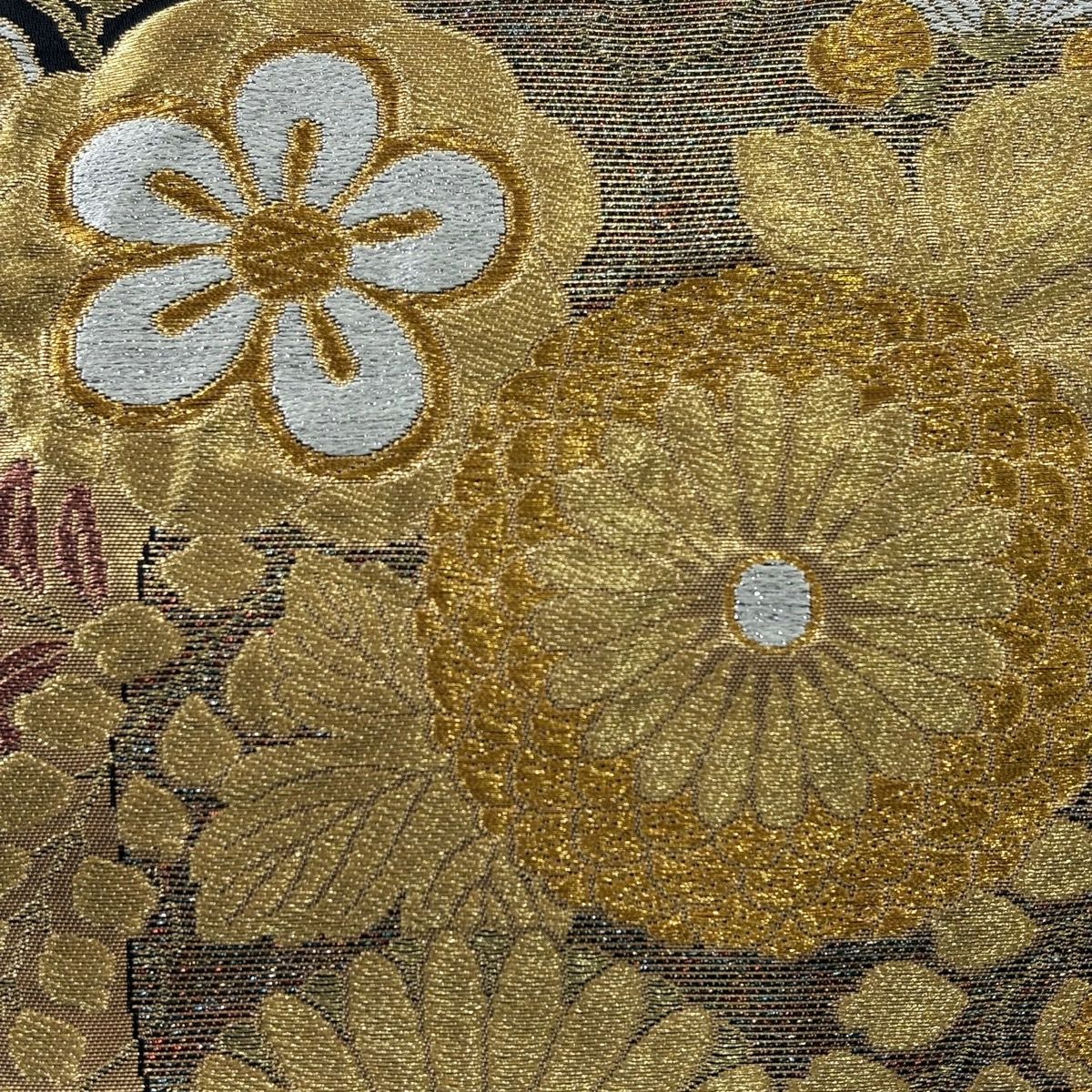 袋帶 秀品級 菊花 枝梅花 金絲 金金箔 黑 六通 純蠶絲