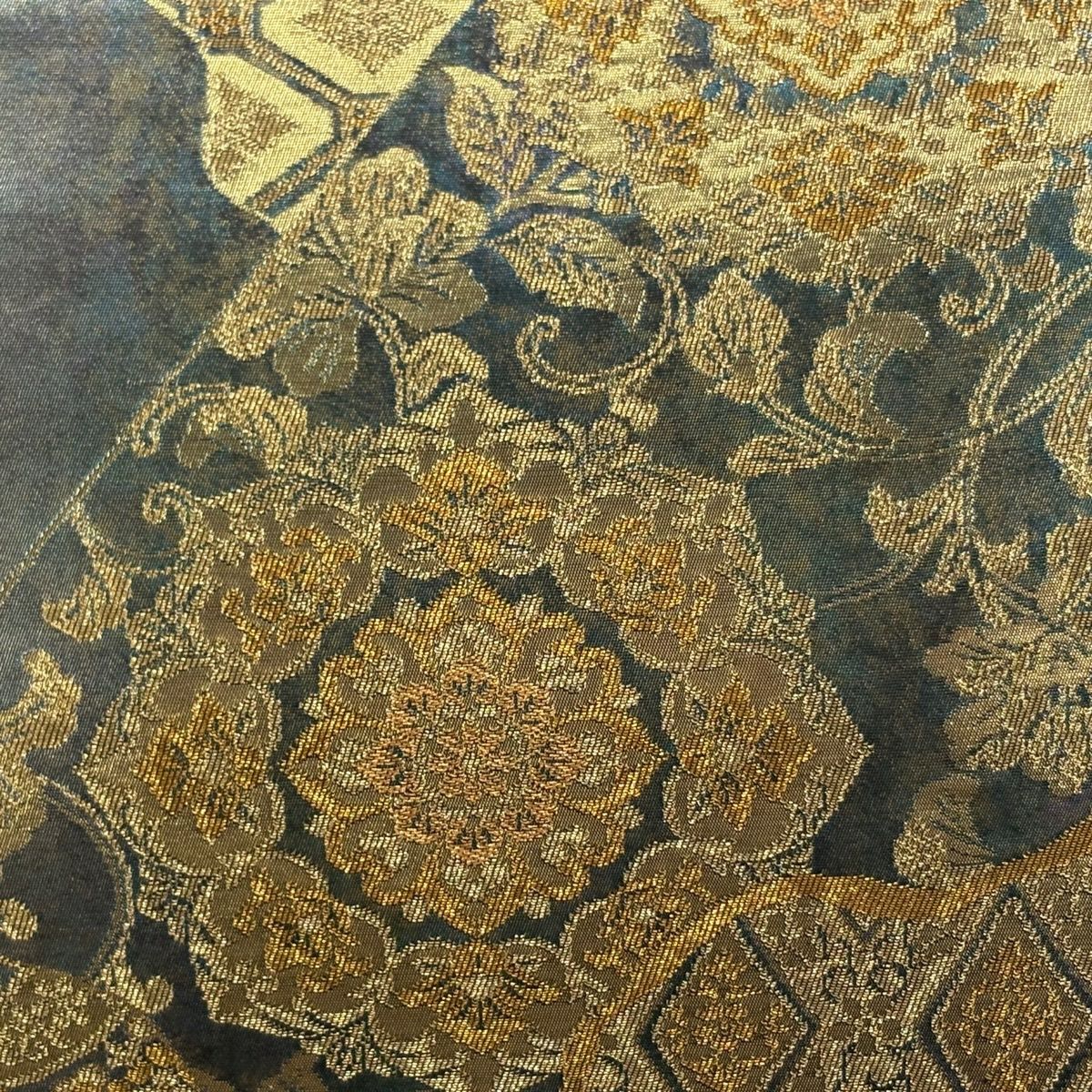 袋帶 秀品級 正倉院裂取華紋 金糸 金金箔 青綠 六通 純蠶絲