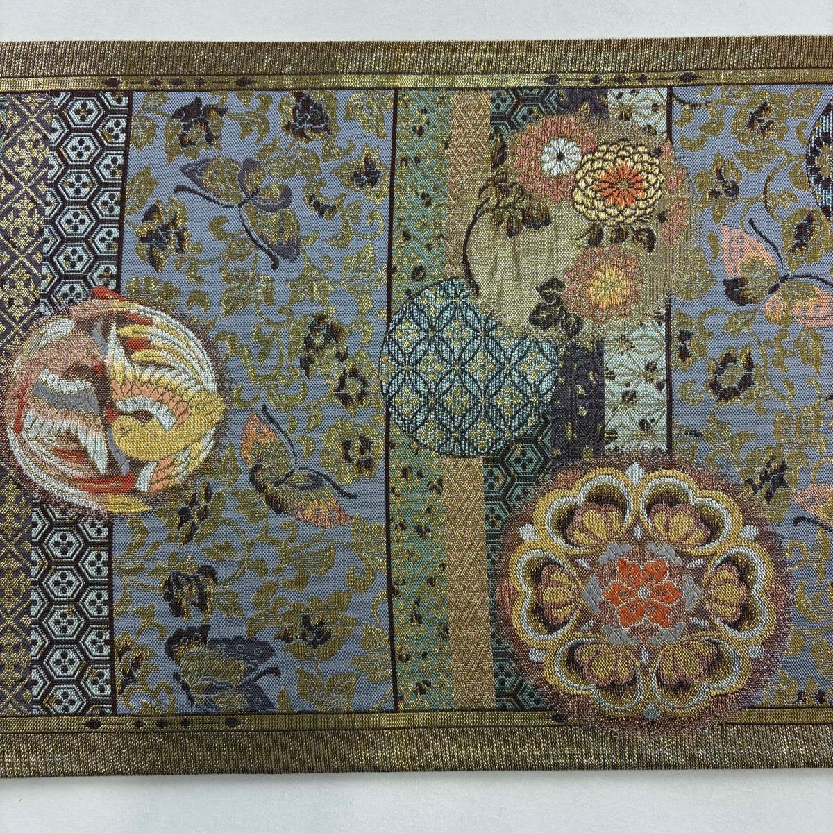 【美品】 袋帶 秀品級 姬物語 華紋 花鳥 金絲 金金箔 金色 六通 純蠶絲
