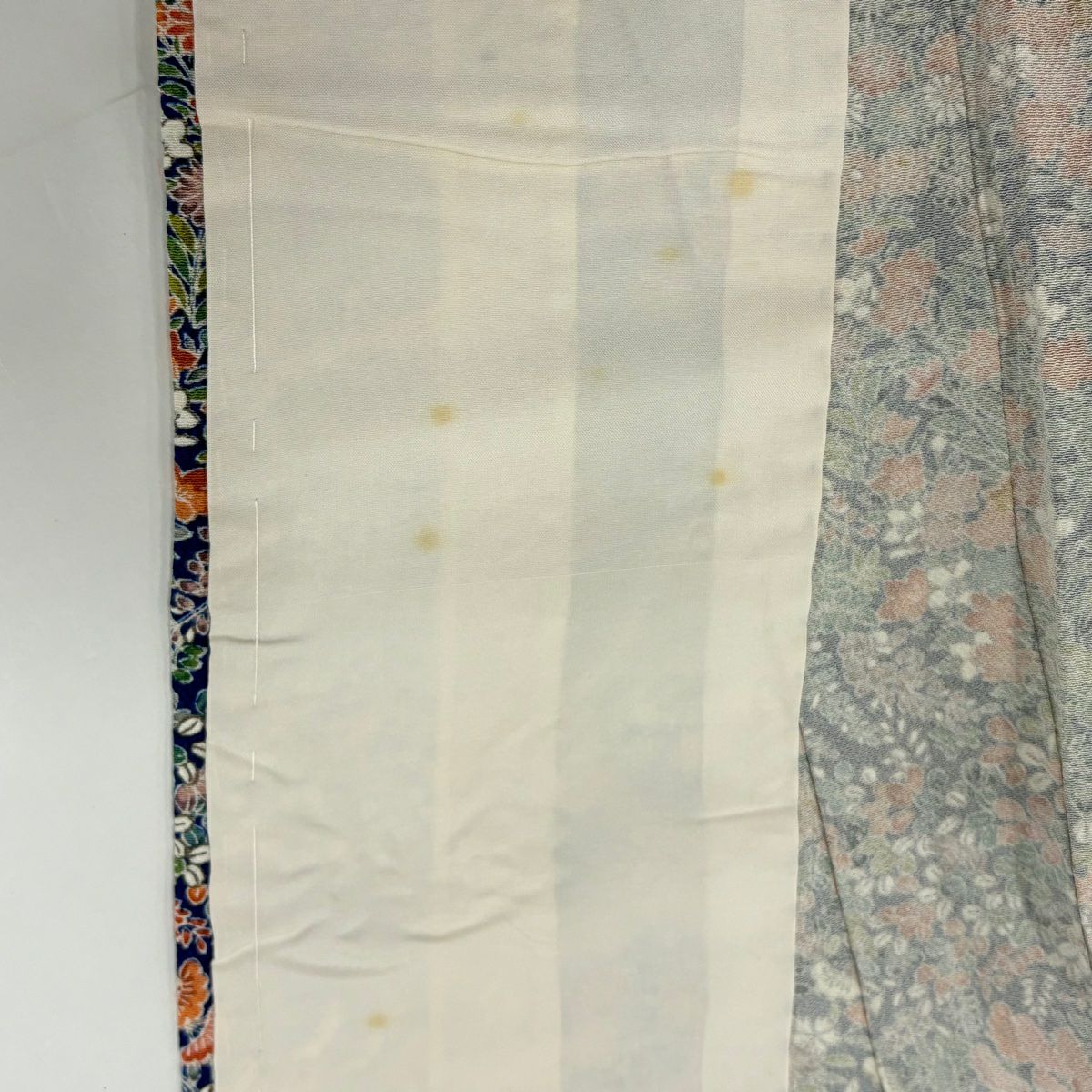 小紋 身長152.5cm 袖長66cm M 單層 草花紋紋 深藍 純蠶絲 優品級