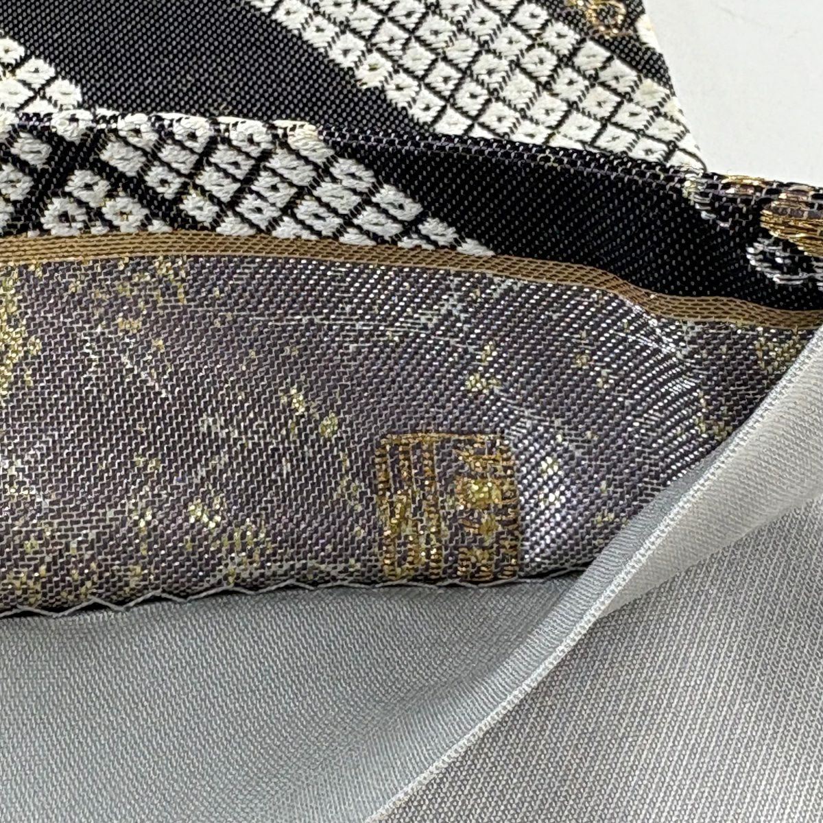 【美品】 袋帶 秀品級 有落款 桧垣取獻上文 花菱 金銀糸 金金箔 銀 六通 純蠶絲