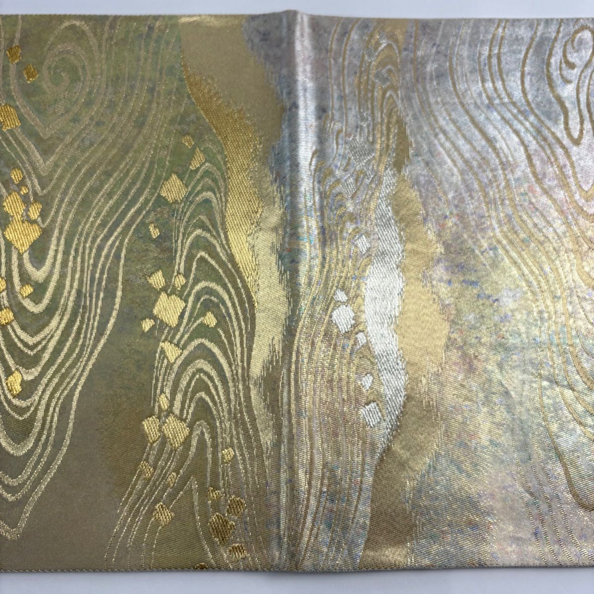 【美品】 袋帶 秀品級 幾何圖案 金銀線 金金箔 金色 六通 純蠶絲