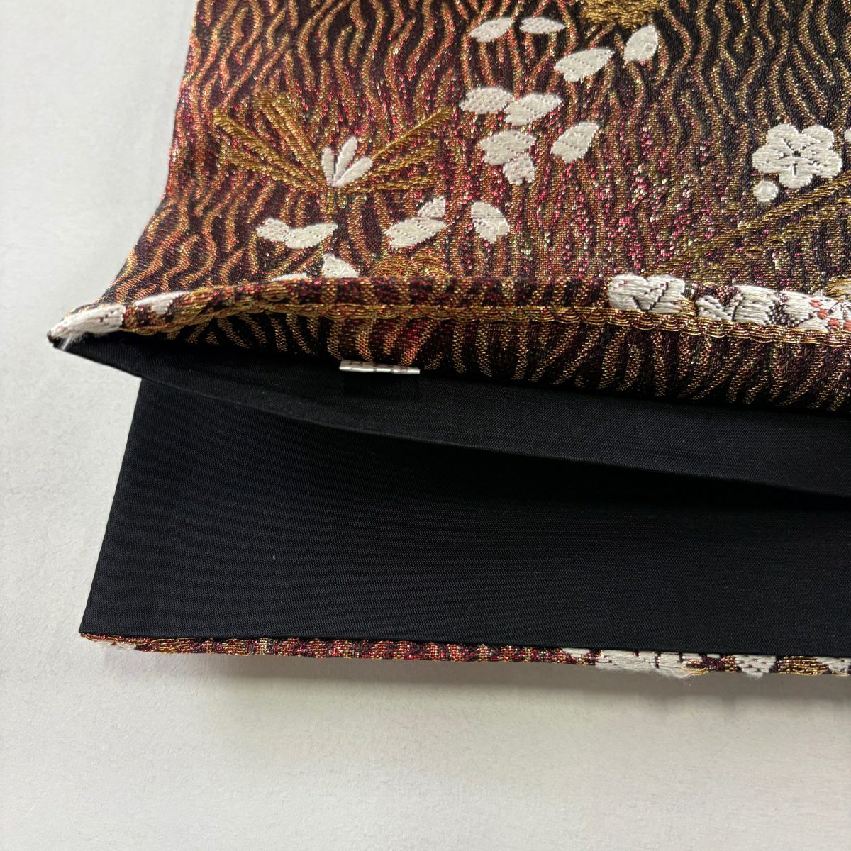 【美品】 袋帶 秀品級 梅花 櫻花 唐織 金絲 紅 六通 純蠶絲