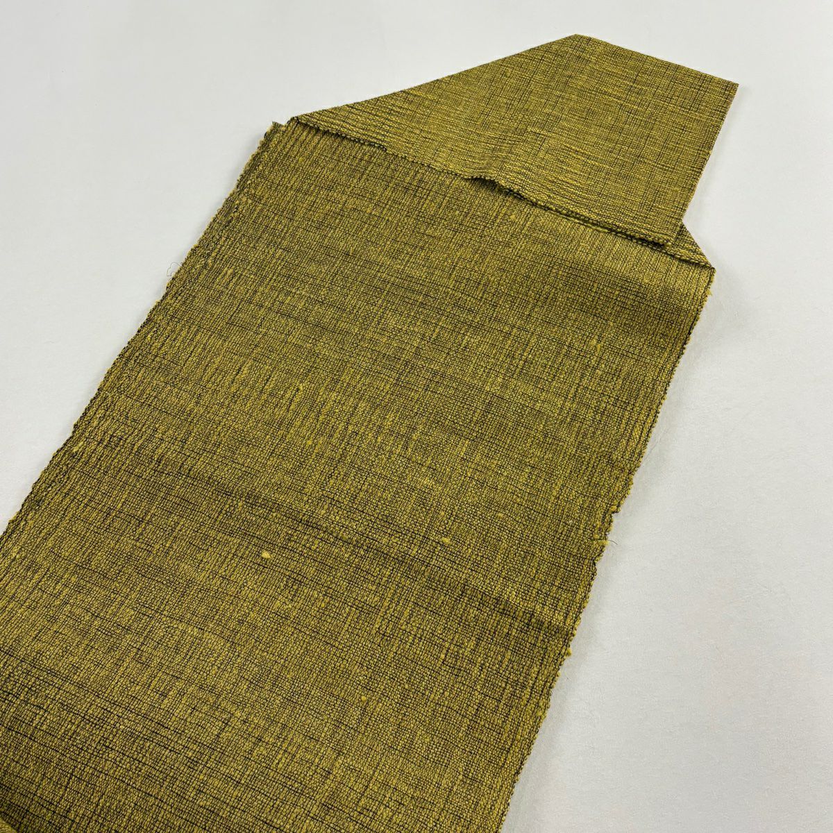 【美品】 名古屋帶 優品級 八寸名古屋帶 松樹葉仕立 雜紋 幾何圖案 金絲 鶯色 純蠶絲