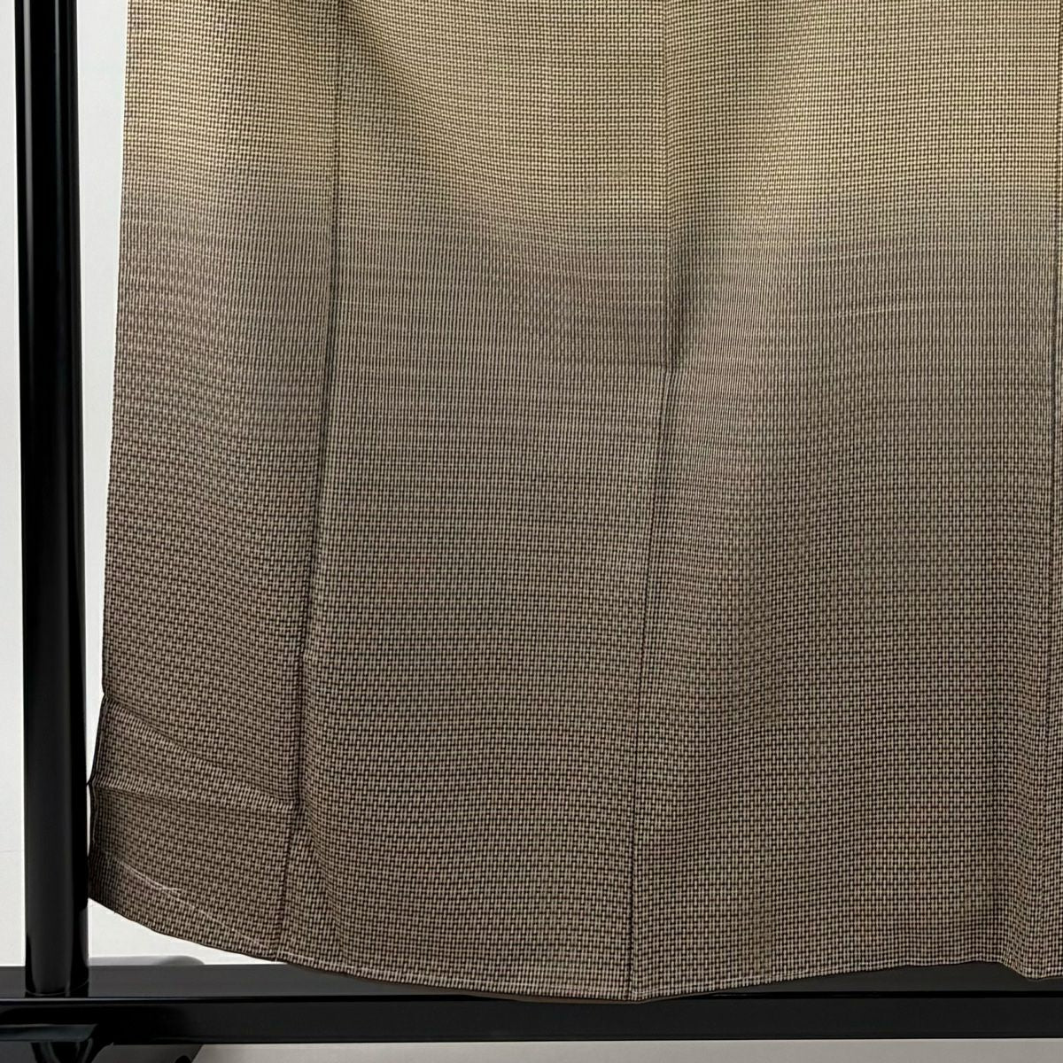 【美品】 付下 身長157.5cm 袖長63cm S 雙層 紬織織 縞 幾何學圖案 漸層 淺茶 純蠶絲 逸品級