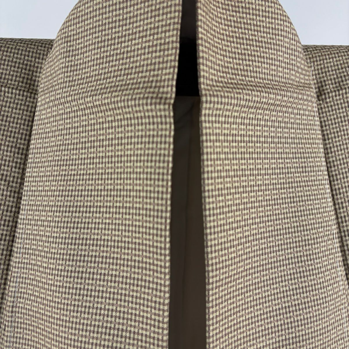 【美品】 付下 身長157.5cm 袖長63cm S 雙層 紬織織 縞 幾何學圖案 漸層 淺茶 純蠶絲 逸品級