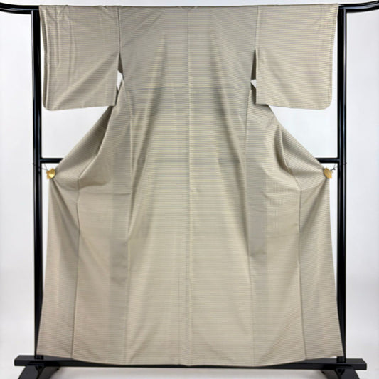【美品】 紬織 身長159.5cm 袖長63cm S 雙層 格子 灰 純蠶絲 逸品級