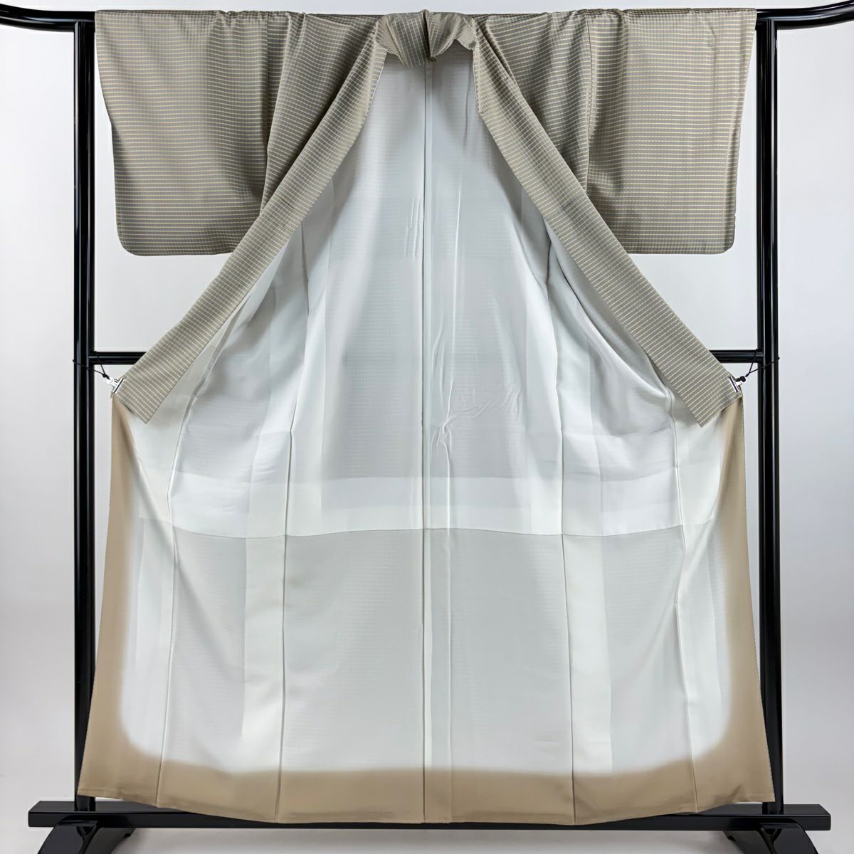【美品】 紬織 身長159.5cm 袖長63cm S 雙層 格子 灰 純蠶絲 逸品級
