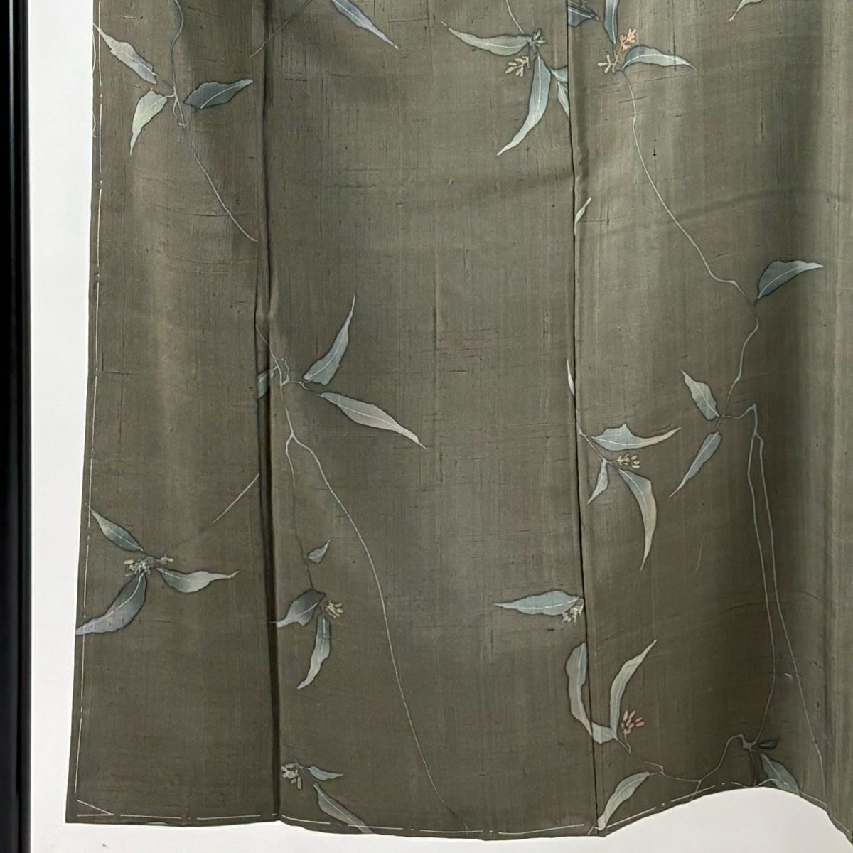 小紋 身長150.5cm 袖長63cm S 雙層 生紬織織 草花紋紋 茶綠 純蠶絲 逸品級