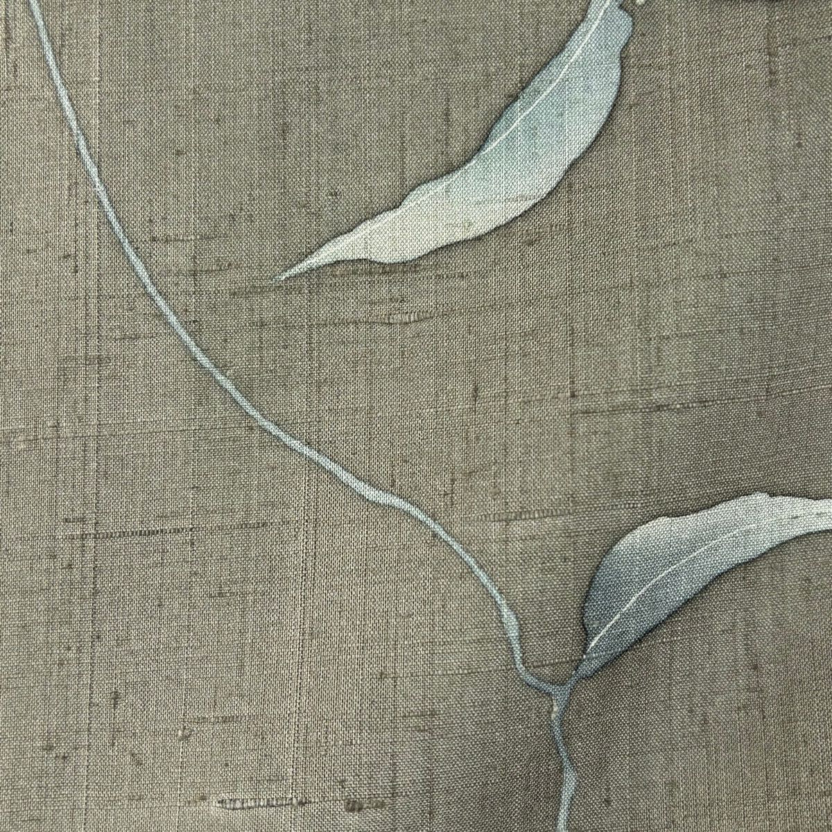小紋 身長150.5cm 袖長63cm S 雙層 生紬織織 草花紋紋 茶綠 純蠶絲 逸品級