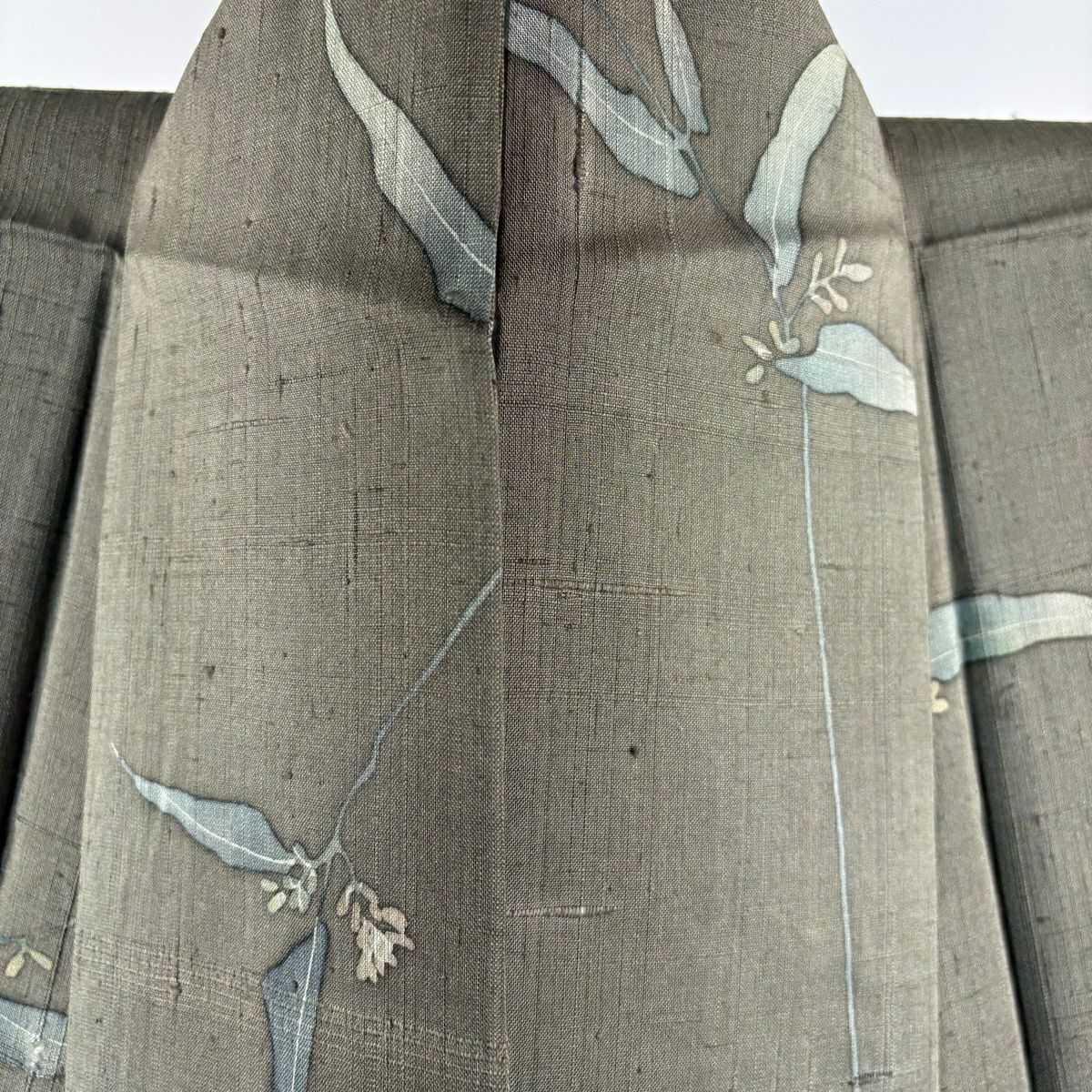 小紋 身長150.5cm 袖長63cm S 雙層 生紬織織 草花紋紋 茶綠 純蠶絲 逸品級