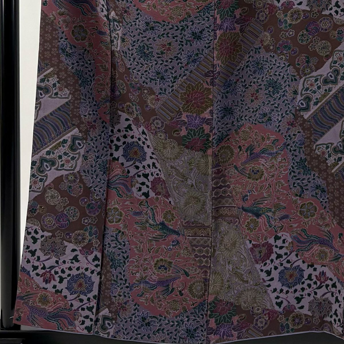 【美品】 小紋 身長157cm 袖長63.5cm S 雙層 前田仁仙 落款あり 鳥 草花紋紋 紫 純蠶絲 逸品級