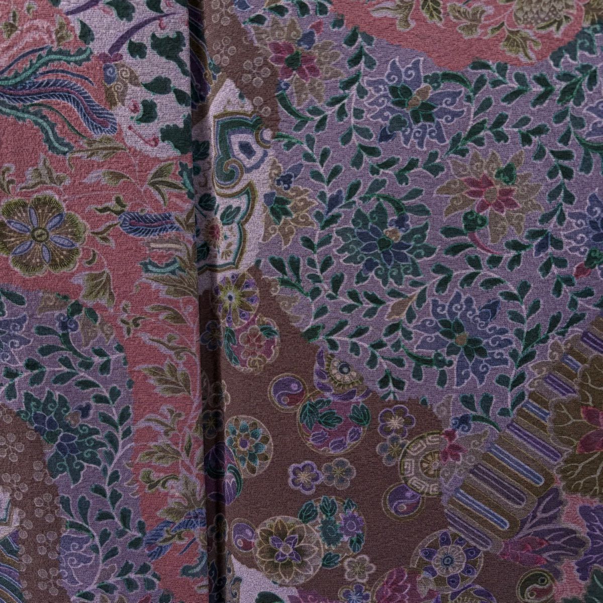 【美品】 小紋 身長157cm 袖長63.5cm S 雙層 前田仁仙 落款あり 鳥 草花紋紋 紫 純蠶絲 逸品級
