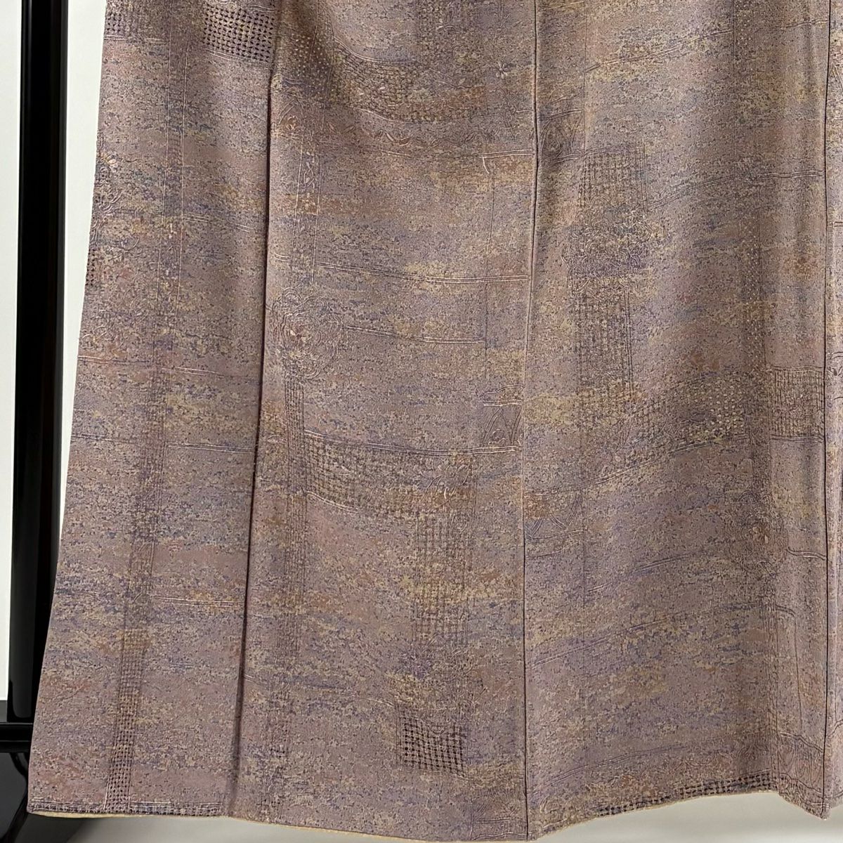 【美品】 小紋 身長161.5cm 袖長66.5cm M 雙層 華紋 草花紋紋 刺繡 灰紫 純蠶絲 逸品級