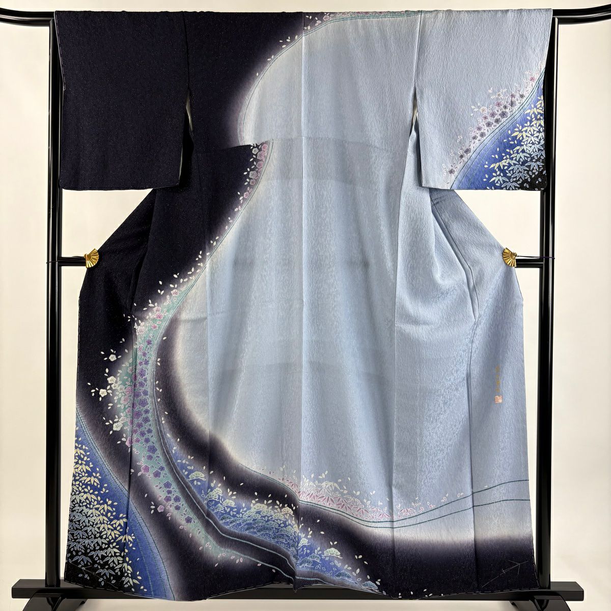 訪問服 身長157.5cm 袖長65cm M 雙層 蕪木雪香 落款あり 松樹竹子梅花 金銀彩 絞染 深紫 純蠶絲 逸品級