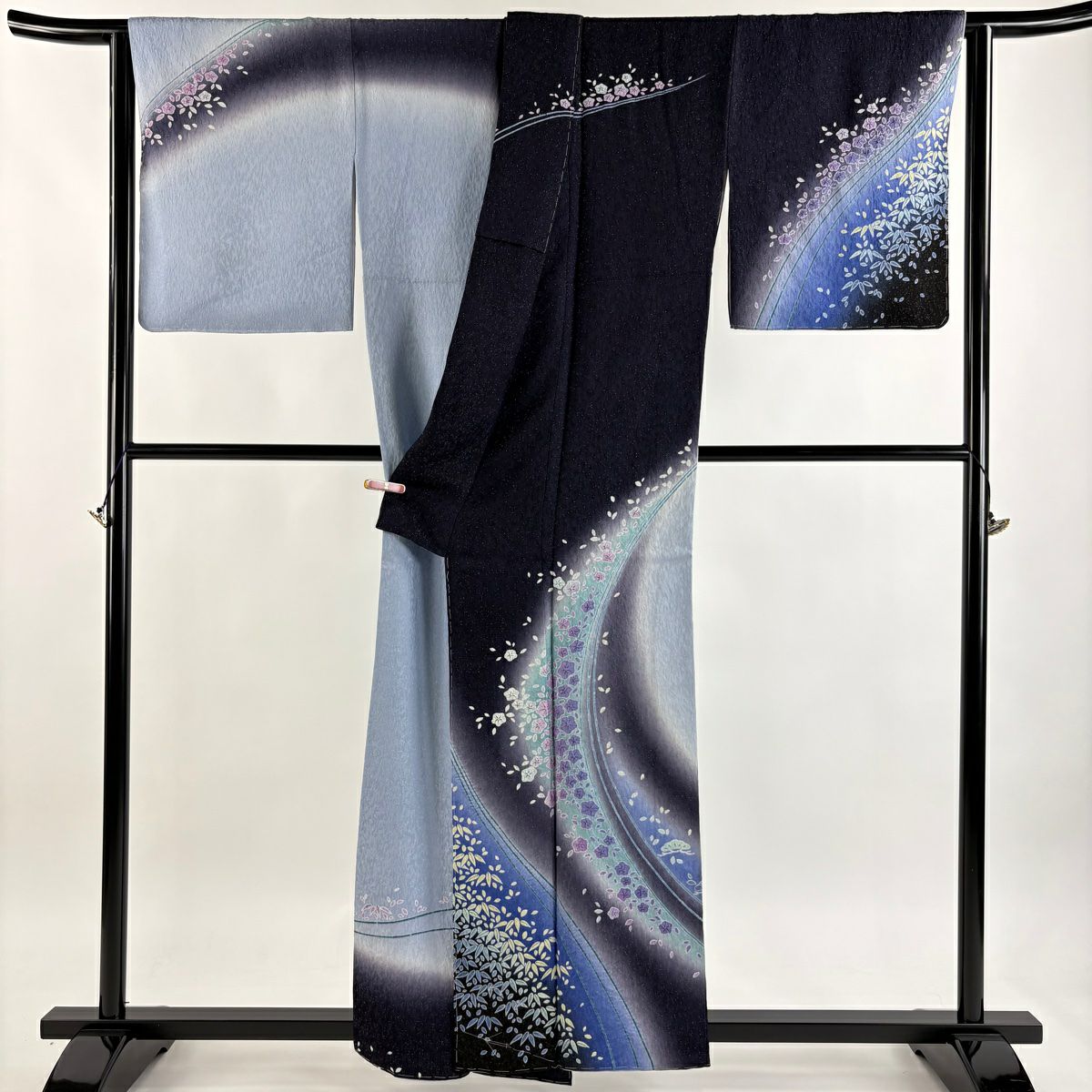 訪問服 身長157.5cm 袖長65cm M 雙層 蕪木雪香 落款あり 松樹竹子梅花 金銀彩 絞染 深紫 純蠶絲 逸品級
