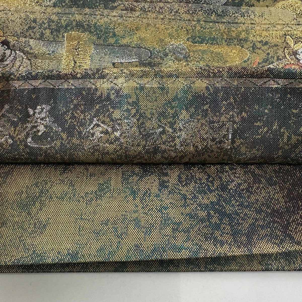 【美品】 袋帶 名品級 全通全景圖 源氏物語繪卷 金金箔 金色 全通 純蠶絲