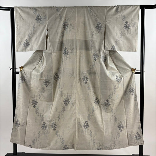 紬織 身長150.5cm 袖長62.5cm S 雙層 樹木 灰白 純蠶絲 秀品級