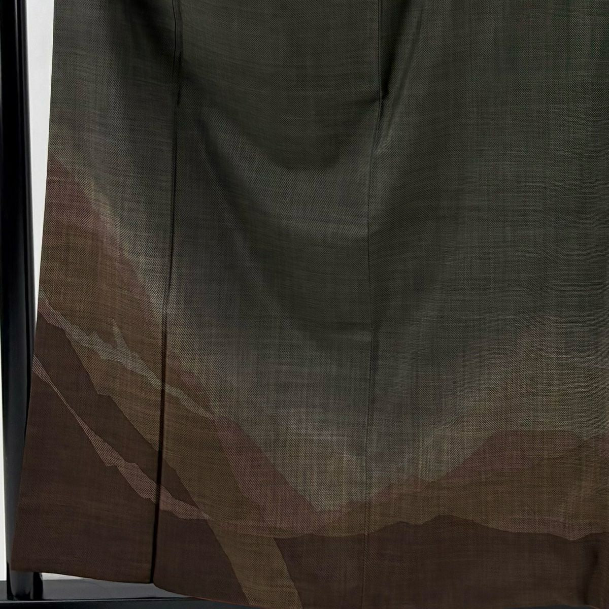 【美品】訪問服 身長160.5cm 袖長62.5cm S 雙層 紬織織 山峦 茶綠 純蠶絲 秀品級