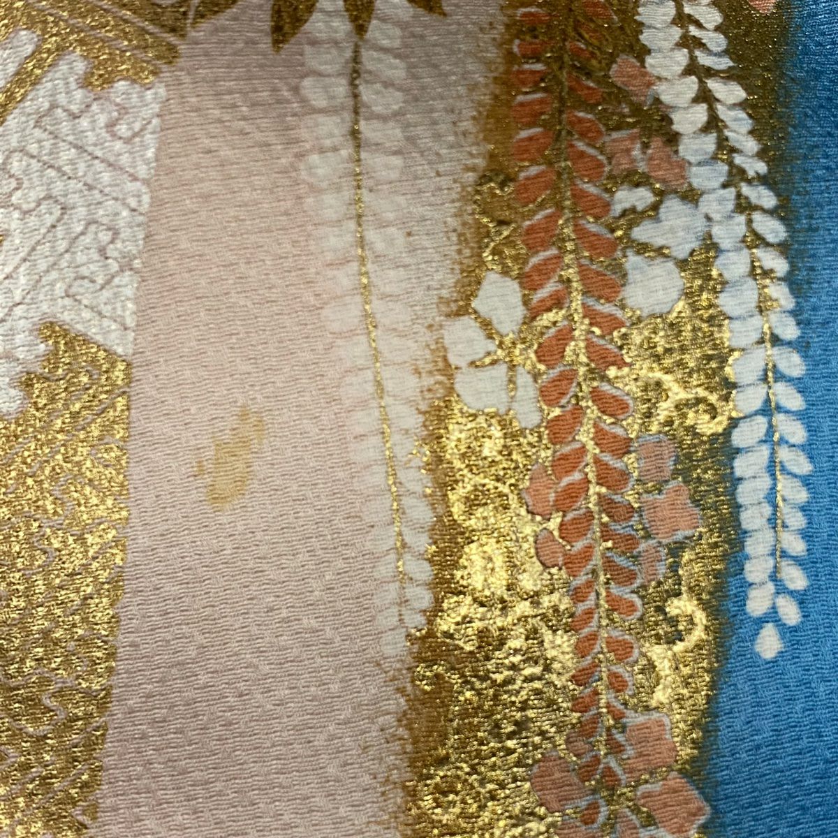 振袖禮服 身長164cm 袖長67.5cm L 雙層 菊花 旋梅花 金銀彩 漸層 水藍 純蠶絲 優品級