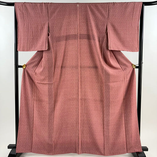 江戶小紋 身長164.5cm 袖長65.5cm M 雙層 寺山存男 落款あり 花 紅 純蠶絲 秀品級 一つ紋