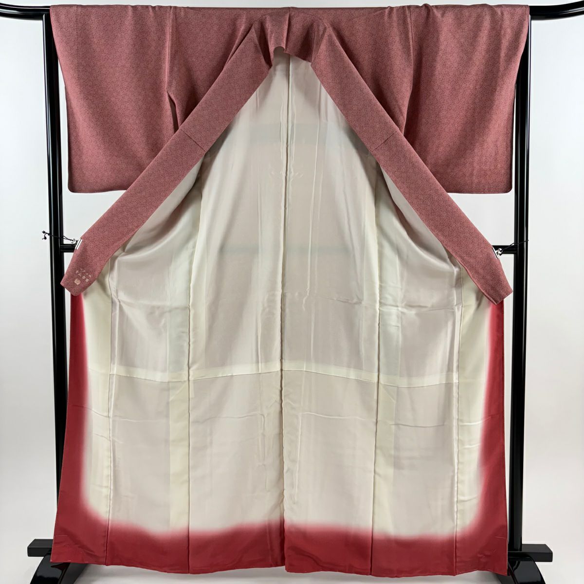 江戶小紋 身長164.5cm 袖長65.5cm M 雙層 寺山存男 落款あり 花 紅 純蠶絲 秀品級 一つ紋